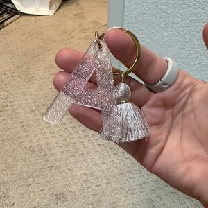 Personalized Pink Glitter 'A' Keychain with Tassel
